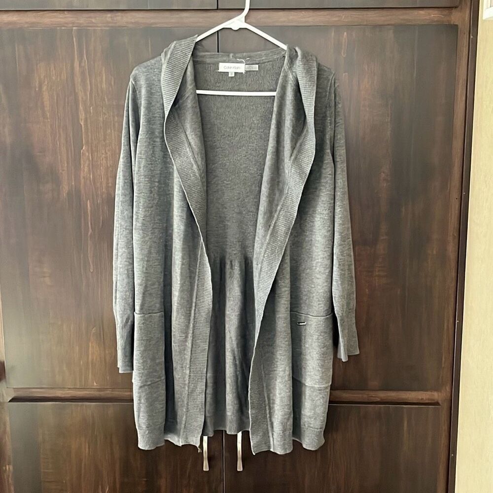 Calvin Klein Gray Hooded Cardigan Sweater Size Medium